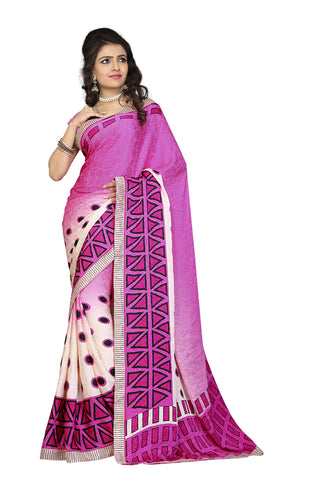 Designer Pink Embroidered Printed Georgette Saree