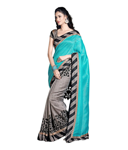 Blue Colour Embroidered Designer Saree